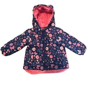 London Fog Girls Pink & Blue Floral Hooded Jacket. 18M. Good Condition